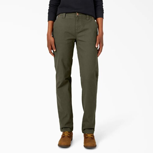 Dickies FLEX Relaxed Straight Fit Duck Carpenter Pants In Olive Green, Size 8 - Picture 2 of 16
